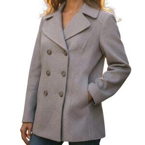 London Fog Peacoat Women Size XL Gray Double Breasted Wool Blend Pockets Lined